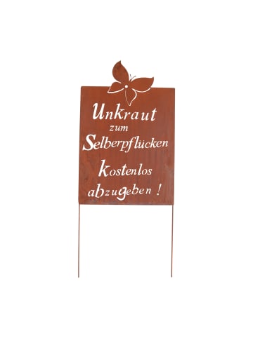 UNUS Gartenschild Rost Unkraut Spruch in Braun