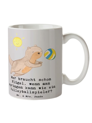 Mr. & Mrs. Panda Trinkbecher Volleyball Sprung mit Spruch in Grau Pastell