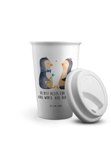 Mr. & Mrs. Panda To Go Becher Pinguin Pärchen mit Spruch in Weiß