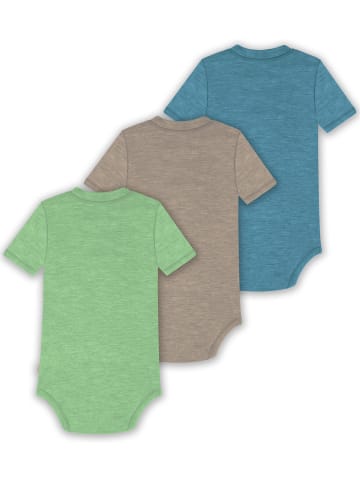 Normani Outdoor Sports 3er Set Bio Baby Body Kurzarm aus Merinowolle für Junge und Mädchen in Blau/Beige/Grün