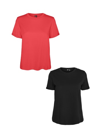 Vero Moda 2er Pack Basic T-Shirt VMPAULA in Schwarz-Rot