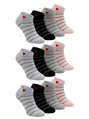 Yuhu Damen Sneaker Socken 12er Pack Streifen Herz in Mehrfarbig