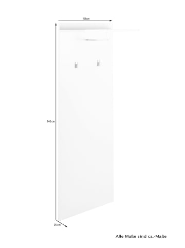 byLiving Garderobe Jakob in Weiß - (B) 48 x (H) 140 x (T) 28 cm