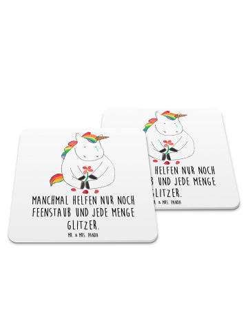 Mr. & Mrs. Panda Untersetzer Set Einhorn Traurig mit Spruch in Weiß