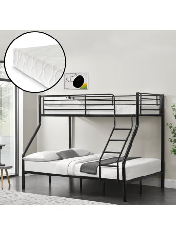 neu.haus Metall-Etagenbett Sortland mit Matratzen in Schwarz (L)200cm (B)140cm (H)168cm