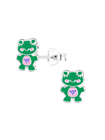 Alexander York Kinderschmuck-Ohrstecker FROSCH HERZ dunkelgrün in 925 Sterling Silber, 2-tlg.