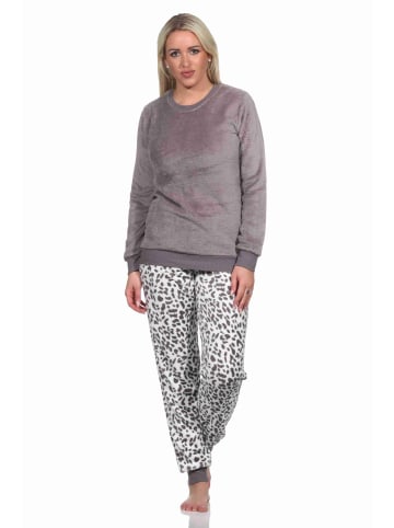 NORMANN langarm Schlafanzug Pyjama Bündchen Coralfleece Animal Look - 76744 in braun
