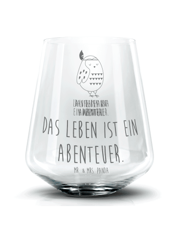 Mr. & Mrs. Panda Cocktail Glas Eule Federschmuck mit Spruch in Transparent