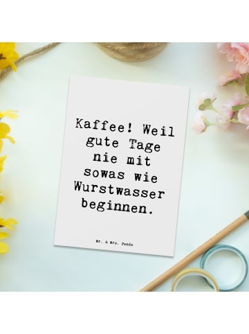 Mr. & Mrs. Panda Postkarte Spruch Freude am Kaffee mit Spruch in Weiß