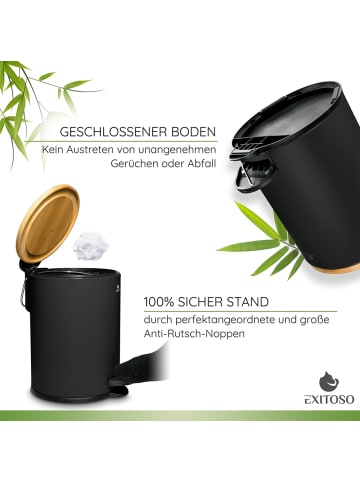Exitoso EXITOSO Tretmülleimer mit Softclose-Deckel aus Bambus, 3 l - ideal für Bad & C