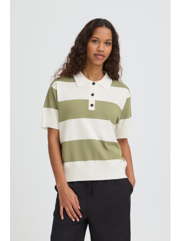 ICHI Strickpullover kurzarm IHLULS Loose fit in WIDE IGUANA WHITE STRIPE