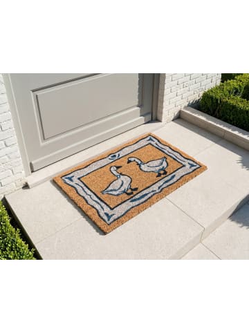 Beliani Fußmatte IZARA in Naturfarben/Weiß/Blau - (W) 40 x (L) 60 cm