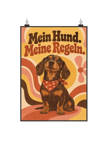 Wandbild Dackel verspielt Design mit Spruch in Weiß