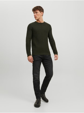 Jack & Jones Langarm Grobstrick Pullover Rundhals Sweater JJEDAMIAN in Dunkelgrün