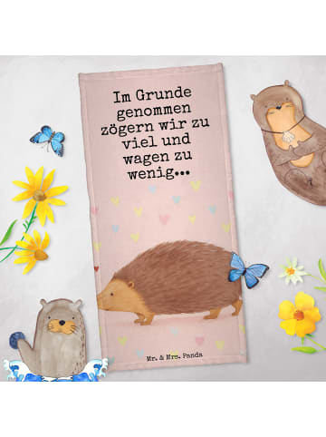 Mr. & Mrs. Panda Badehandtuch Igel Herzen Design mit Spruch in Gelb Pastell
