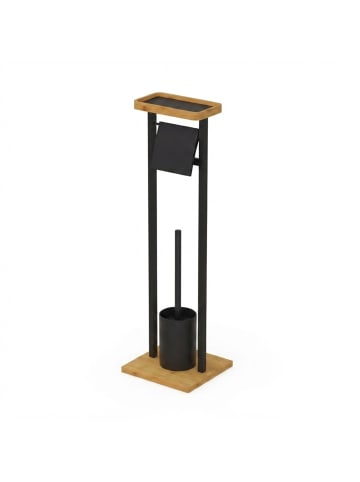 relaxdays WC-Garnitur in Schwarz/ Natur - (B)20 x (H)73,5 x (T)20 cm