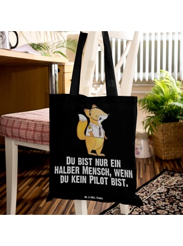 Mr. & Mrs. Panda Tragetasche Pilot Herz mit Spruch in Schwarz