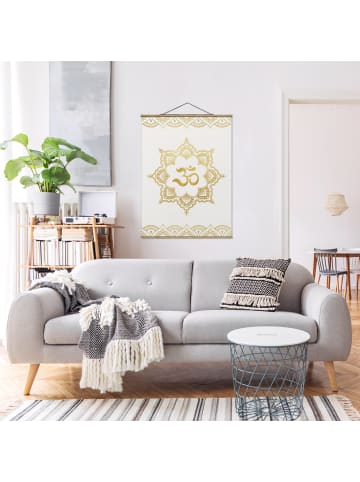 WALLART Stoffbild - Mandala OM Illustration Ornament weiß gold in Gold