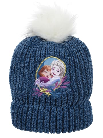 Disney Frozen Wintermütze mit Bommel Elsa und Anna Strick in Dunkel-Blau