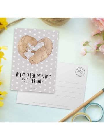 Mr. & Mrs. Panda Ansichtskarte Otter Valentine mit Spruch in Grau Pastell