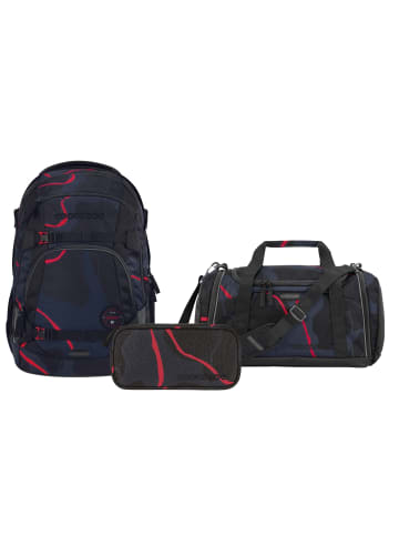 Coocazoo Schulrucksack-Set MATE Lava Lines 3-teilig in schwarz
