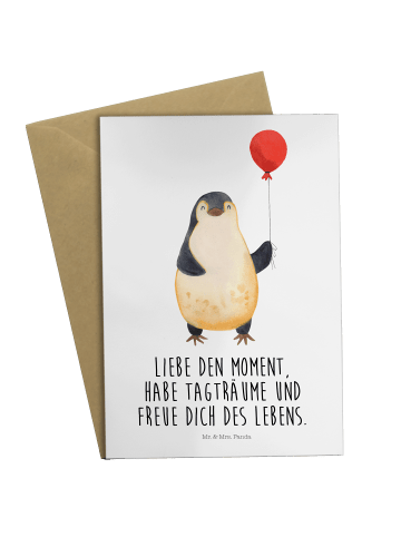 Mr. & Mrs. Panda Babykarte Pinguin Luftballon mit Spruch in Weiß