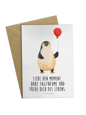 Mr. & Mrs. Panda Grußkarte Pinguin Luftballon mit Spruch in Weiß