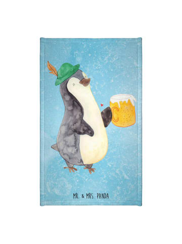 Mr. & Mrs. Panda Gästehandtuch Pinguin Bier ohne Spruch in Eisblau