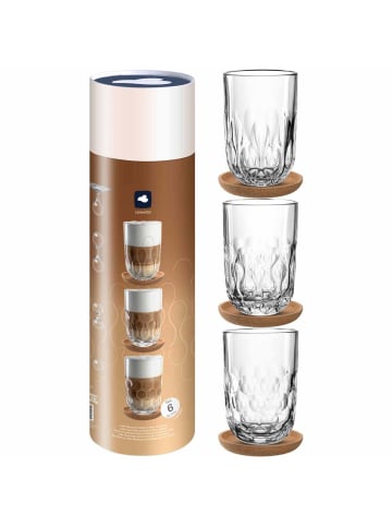 LEONARDO 3er Set Latte Macchiato-Set mit Untersetzer Gocce 390 ml in transparent