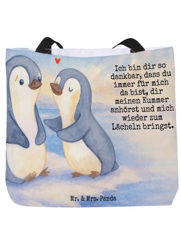 Mr. & Mrs. Panda Shopper Tasche Pinguine trösten Design mit Spruch in Weiß