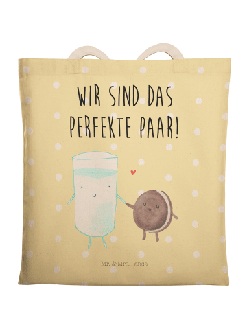 Mr. & Mrs. Panda Einkaufstasche Milch Keks mit Spruch in Gelb Pastell