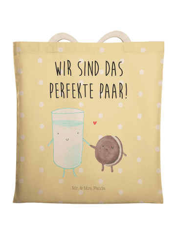 Mr. & Mrs. Panda Tote Bag Milch Keks mit Spruch in Gelb Pastell