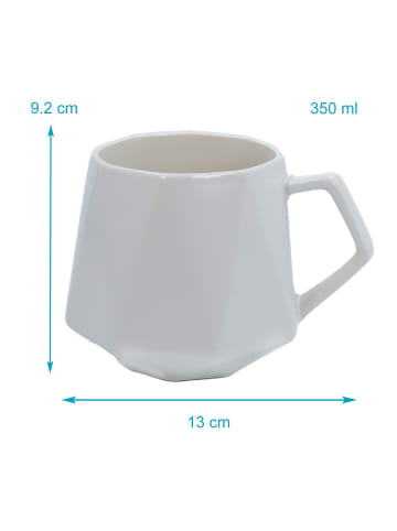 Intirilife Kaffee Tee Tasse in Feinschliff Optik 350 ml Becher mit Henkel in 2x Weiß