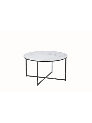 SalesFever Couchtisch rund Ø 80 cm Glasplatte Weiß Marmoroptik Metallgestell in Schwarz