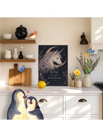 Mr. & Mrs. Panda Plakat Einhorn minimalistisch Design mit Spruch in Weiß