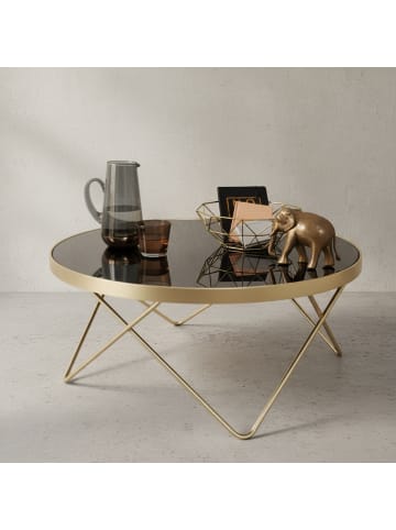 KADIMA DESIGN Couchtisch | ø82cm, Schwarz/Gold, Glas