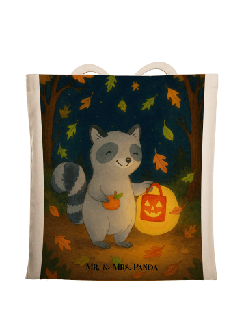 Mr. & Mrs. Panda Tote Bag Waschbär Laterne Design ohne Spruch in Weiß