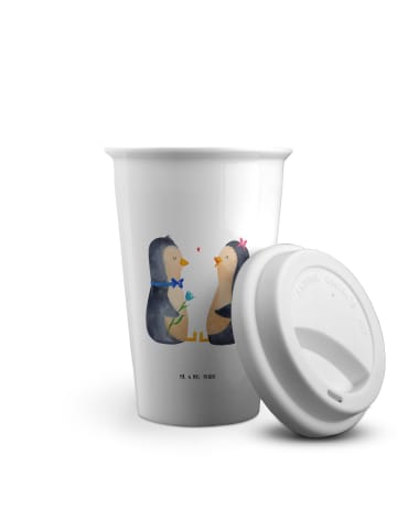 Mr. & Mrs. Panda Thermokaffeebecher Pinguin Pärchen ohne Spruch in Weiß