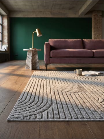 KADIMA DESIGN Flachgewebe-Teppich Hoch-Tief Bögen 3D Relief Pflegeleicht in Silber