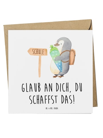 Mr. & Mrs. Panda Grußkarte Schulanfang Glaube mit Spruch in Weiß