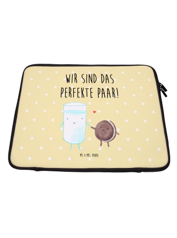 Mr. & Mrs. Panda Laptop Tasche Milch Keks mit Spruch in Gelb Pastell