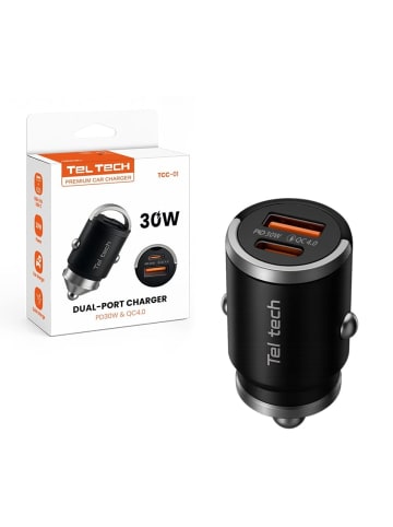 Wisam Teltech Kfz-Ladegerät USB / USB-C 30W QC PD Schwarz TCC-01