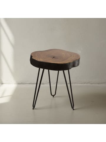 KADIMA DESIGN Beistelltisch Massivholz | Baumstammoptik, Metallbeine, Robust in Braun