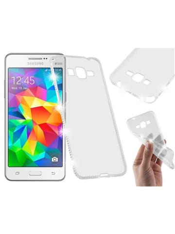 cadorabo Hülle für Samsung Galaxy GRAND PRIME Strass Design in TRANSPARENT WEIß