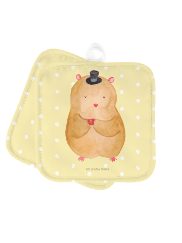 Mr. & Mrs. Panda 2er Set Topflappen  Hamster Hut ohne Spruch in Gelb Pastell