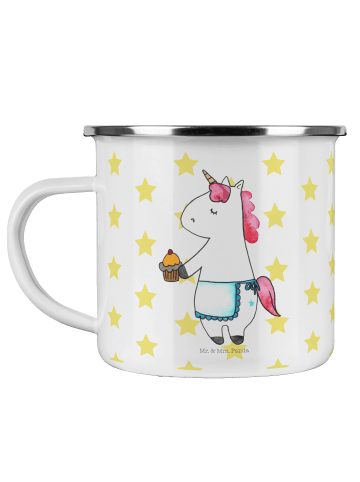 Mr. & Mrs. Panda Camping Emaille Tasse Einhorn Muffin ohne Spruch in Weiß