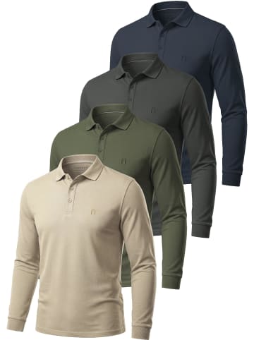 normani 4er Set Herren Langarm Poloshirt Lyroe in Beige/Anthrazit/Navy/Oliv