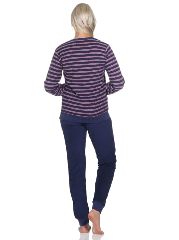 NORMANN Frottee Schlafanzug langarm Pyjama Bündchen - 82737 in navy