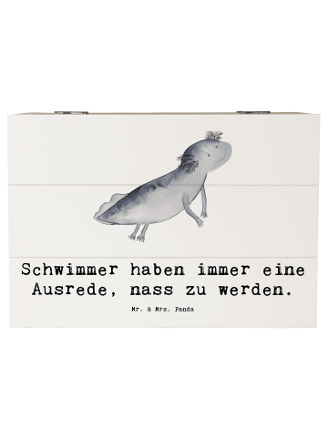 Mr. & Mrs. Panda Holzkiste Schwimmen Ausrede mit Spruch in Weiß