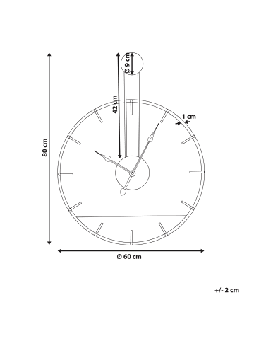 Beliani Wanduhr TAUGON in Schwarz/Braun - (W) 60 x (H) 80 x (L) 4 cm